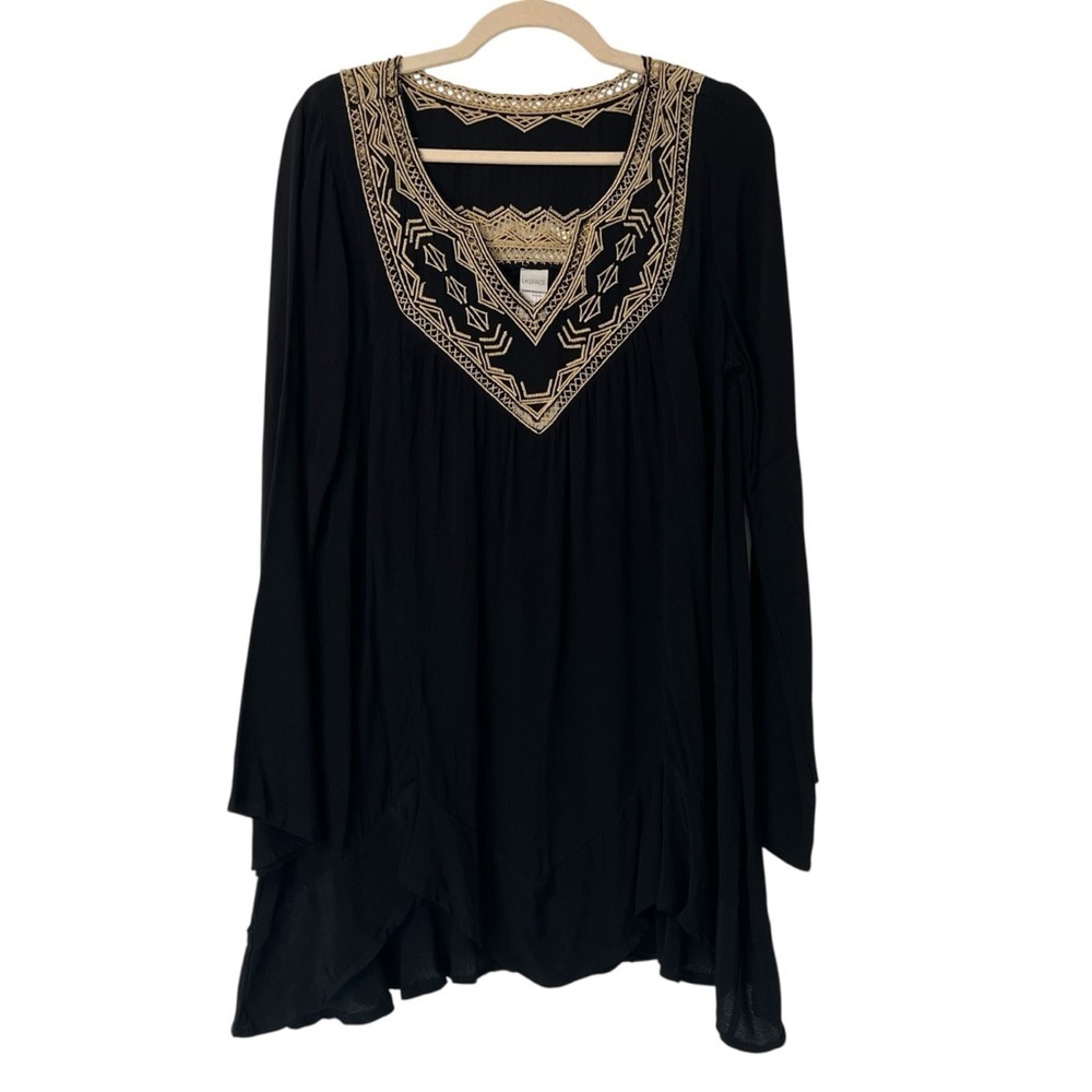 L*Space Northern Star Embroidered Tunic Dress Black Medium NWT Resort Beach